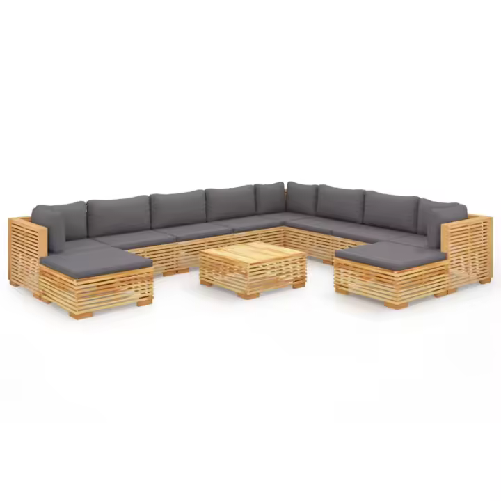 vidaXL Juego muebles de jardín 11 piezas y cojines madera maciza teca - 1