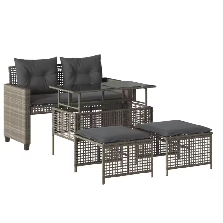 vidaXL Set sofás jardín 4 pzas y cojines ratán PE vidrio gris claro - 1