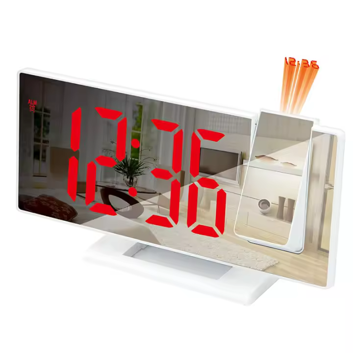 Reloj despertador con proyección multifuncional y espejo - Reloj luminoso inteligente - Reloj digital de pantalla grande para dormitorio Reloj despertador con proyección de pared - 1