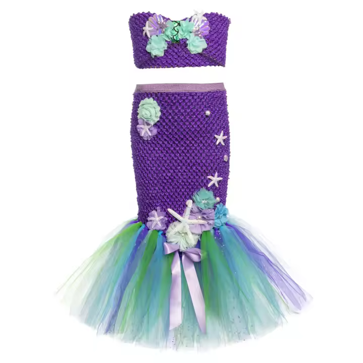 Vestido de sirena para niña, conjunto de regalo para fiesta de Halloween y cumpleaños - 1