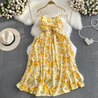 Vestido Largo De Verano Romántico Con Estampado Floral Vintage Vestido De Playa Con Cintura Alta Y Tirantes Spaghetti Para Mujer - details 12