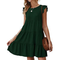 Vestido Mini Elegante Para Mujer Con Volantes Estilo Harajuku Casual Sin Mangas Cuello Redondo A-Line Vintage Para Playa Y Fiestas - details 2