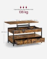 Mesa de centro elevable con almacenamiento, cajones, compartimentos ocultos y estante abierto, marrón rústico y negro - details 11