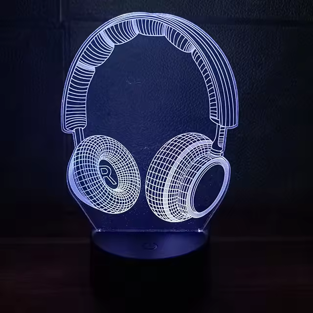 Lámpara De Noche 3D Ilusión De Auriculares Monitores De Estudio Luz De Mesa Para Habitación Colores Con Ilusión De Auriculares Para Niños - 1