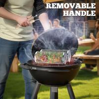 Juego de Cestas para Parrilla Anidadas, Mango de Madera Extraíble, Acero Inoxidable 304, Accesorios Barbacoa para Verduras y Camarones, Parrilla Barbacoa para Camping, Regalo Hombre Padre（45.5×10＋42.5×9cm） - details 4