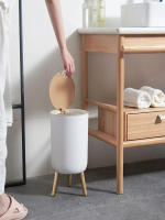 Bandeja De Papel Con Tapa Y Prensa 7/2L Cesta De Basura Ecológica Para Cocina Y Baño Material Plástico Y Madera Con Pie Alto - details 0