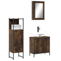 vidaXL Juego de muebles de baño 3 pzas madera contrachapada en color Negro/Roble ahumado/Roble Sonoma | almacenamiento funcional diseño moderno para baño dormitorio sala - details 1