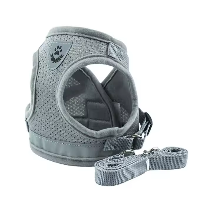 Arnés reflectante, Arnés ajustable, Arnés con correa, Arnés para cachorros, Arnés para gatos (Gris - M) - 1