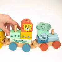 WOOMAX - Tren juguete madera con animales, Zookabee, 3 vagones, 13 piezas apilables, Safari, Trenes de juguetes para niños, Motricidad fina, Juguetes niño 18 meses, Juego apilar - details 1