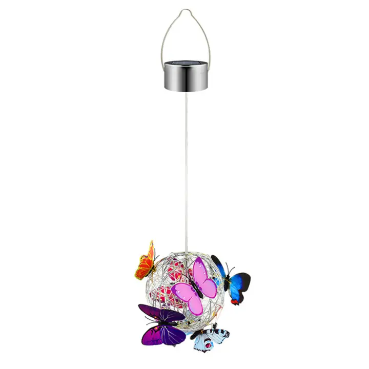 Luz de techo colgante solar LED con mariposa colorida, impermeable, lámpara decorativa para exteriores, ideal para jardín - 1