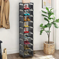 Organizador De Zapatos De 10 Niveles 1pc Estructura De Acero Y Interiores De Tela Para Entrada Pasillo Sala De Estar Simple - details 0