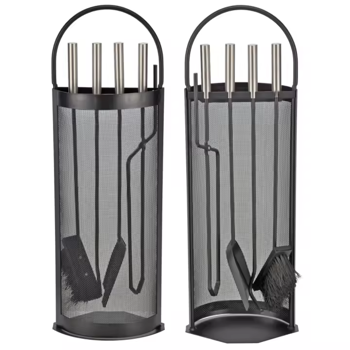 HI Juego de utensilios para chimenea 5 piezas negro 23x14,8x66 cm - 1