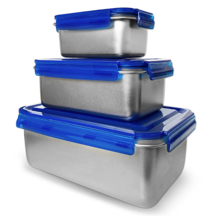 Tupperware, contenedor de alimentos, fiambrera de acero inoxidable 316 bento. Apto para microondas, horno y frigorífico. Pack de 3, 2800ml, 1400ml, 600ml. Fiambrera camping. Tartera para oficina. Vital Tools serie Bento de XSQUO Useful Tech