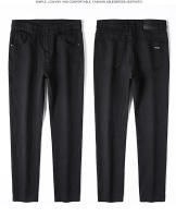 Jeans Negros Puros Para Hombre Estilo Coreano Moda Recta Cómodos Y Elásticos Clásicos De Negocios Talla Media Longitud Completa - details 7