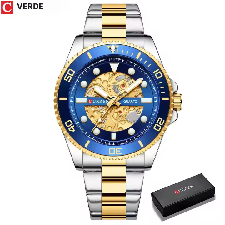 Reloj CURREN Para Hombre Diseño Mécanico Imitado En Acero Inoxidable Bandeja Luminoso Resistente Al Agua Estilo Casual Y Moda - 1