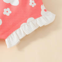 Conjunto Veraniego Para Bebé Niña Con Estampado De Flores Camiseta Y Shorts Con Diadema 2 Piezas Ropa Infantil De Verano - details 8