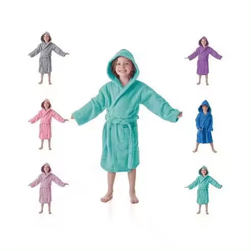 Albornoz Niños, Niñas y Adolescentes de 100% Algodón Natural, con Capucha y Bolsillos Sibiles 00206 - 1