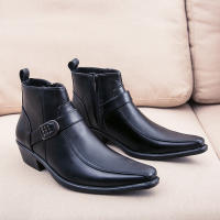 Botas Cortas Para Hombre Con Cierre Lateral Y Punta Puntiaguda Estilo Británico Suela De Goma Material PU Impermeables - details 2