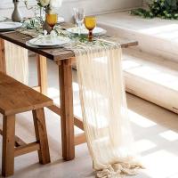 Corredor De Mesa De Queso 10FT En Rosa Tenuis Bohemio 1PC Para Fiestas Y Uso Rustico Tejido De Poliéster Sólido - details 13