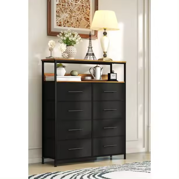 Cómoda para dormitorio, cómoda industrial rústica con 8 cajones de TELA, pasillo, fácil de instalar, cajonera para habitaciones, gran espacio de almacenamiento. - 1