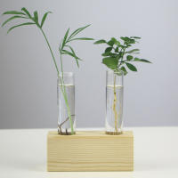 Vaso De Cristal Con Soporte De Madera Para Plantas Creativo Terrario De Decoración Para Escritorio Estilo Moderno Vaso Para Flores - details 3