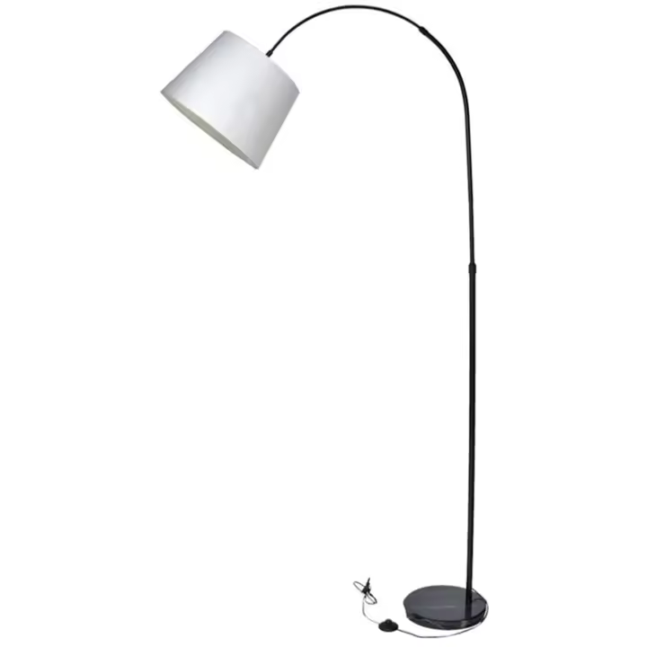 Tradineur - Lámpara de pie de metal y tulipa de tela, brazo oscilante, lámpara de lectura, interruptor de cable y enchufe, casquillo E27, 40W, sala de estar, dormitorio (Negro y blanco, 210 x 29 cm) - 1