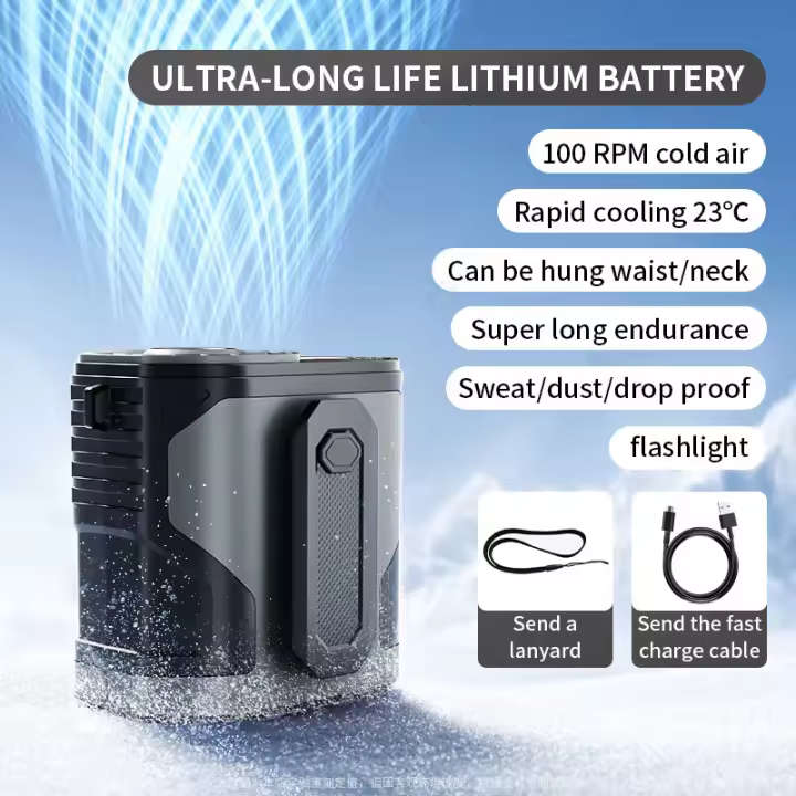 Ventilador de faja portátil recargable con 10 velocidades, potente flujo de Aire, ventilador de Giro Manos libre, ventilador de clip fresco para acampar, al Aire Libre, sitios de Construcción - 1