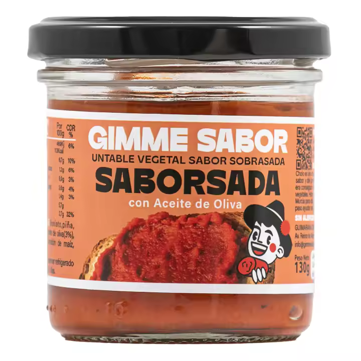 Gimme Sabor – Paté Untable Vegetal Sabor Sobrasada | Bajo en Calorías, Sin Alérgenos, con Aceite de Oliva | Ideal para Deportistas – 130g - 1