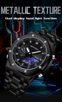 Reloj Electrónico Para Hombre SANDA 3357 Dual Display Multifuncional Resistente Al Agua Con Alarma Y LED De Acero Inoxidable - details 0