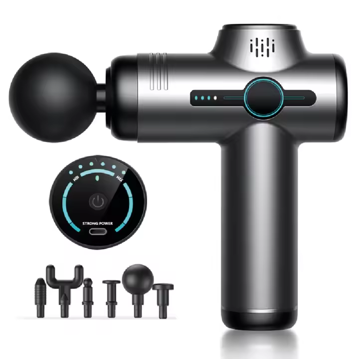 Pistola de Masaje Muscular TICLUM con 6 Cabezales Intercambiables y 6 Velocidades Ajustables para Alivio del Dolor, Relajación y Circulación, Batería de 2600 mAh, hasta 5 Horas de Uso, Portátil y Silenciosa - 1