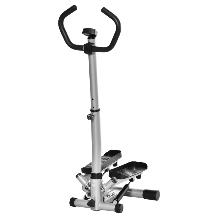 HOMCOM stepper con asa bicicleta estática fitness para casa pequeño aparato de fitness para entrenamiento de piernas y glúteos con pantalla LCD velocidad regulable metal ABS negro + plata 55 x 53 x 118-128 cm - 1