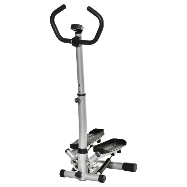 HOMCOM stepper con asa bicicleta estática fitness para casa pequeño aparato de fitness para entrenamiento de piernas y glúteos con pantalla LCD velocidad regulable metal ABS negro + plata 55 x 53 x 118-128 cm - 1