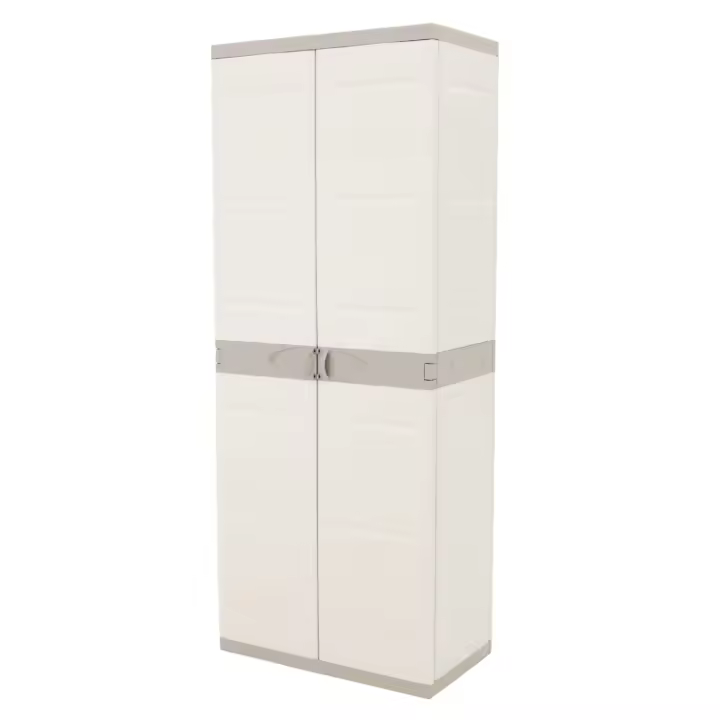 Miroytengo Armario Escobero de Jardín Titanium, Armario Resina 2 Puertas 4 Estantes Regulables Beige 70x176x41 cm - 1