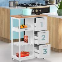 Isla de cocina de madera, 3 cajones y 3 estantes abiertos, bandeja extraíble, blanco, carro de almacenamiento con cajones y estantes para cocina, 67x37x87,5 cm, Miadomodo - details 6