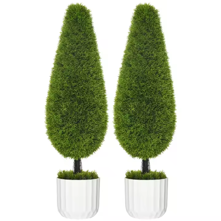 HOMCOM Planta Artificial de Ciprés Set de 2, Planta Artificial de 90 cm, Árbol Artificial en Maceta, Planta de Interior con Musgo Artificial para Interior, Exterior, Verde - 1
