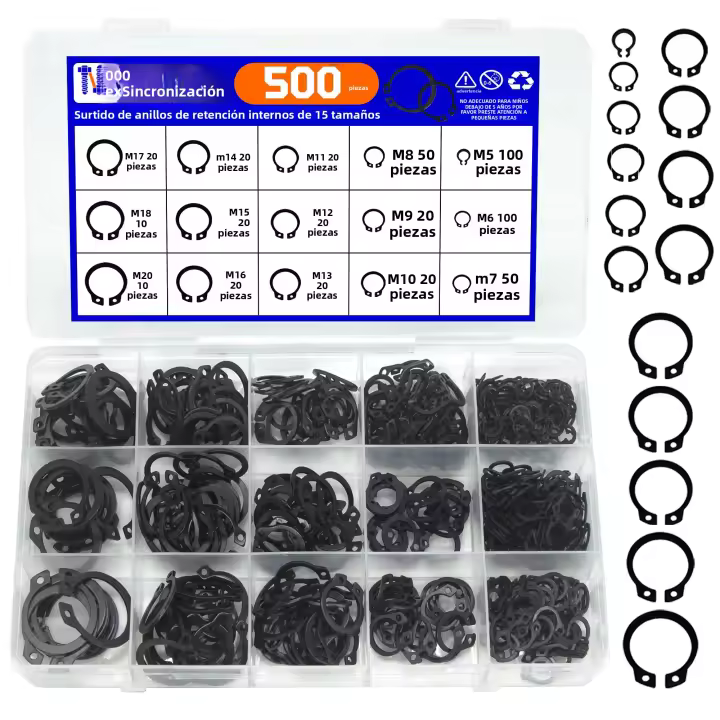 Kit De 250/500 Piezas De Clips De Anillo Negro De Acero Inoxidable M5 a M20 Retenedor De Rodamiento Para Eje 65mn Circlip Externo Tipo C - 1