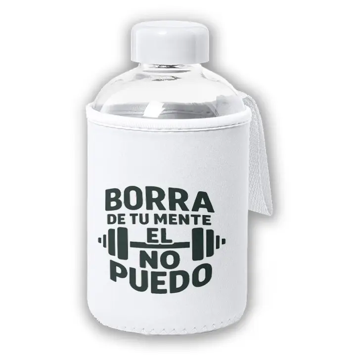MERCHANDMANIA Bidón cristal con Funda soft shell frase motivadora borra de tu mente el no puedo tapon seguridad botella - 1