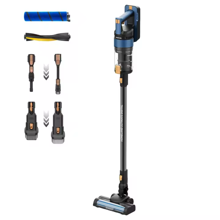 Taurus - Homeland Ultimate digital  - Aspirador vertical sin cable  Accesorios Cepillos intercambiables  Motor Digital Brushless 21.000PA  Baterías litio 55min  Carga rápida   2 velocidades   Ligero  LED display  29.6V - 1