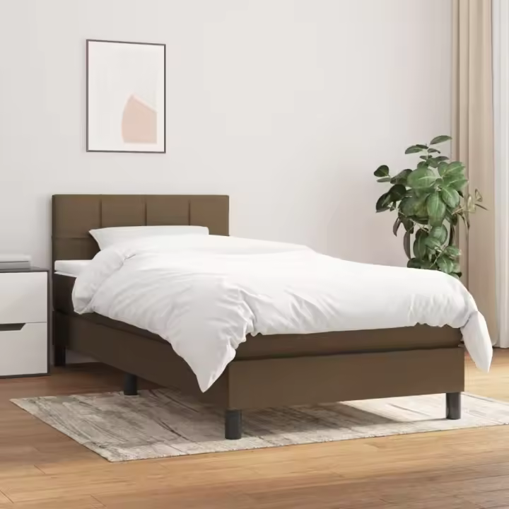 vidaXL Cama box spring con colchón tela marrón oscuro 90x190 cm - 1