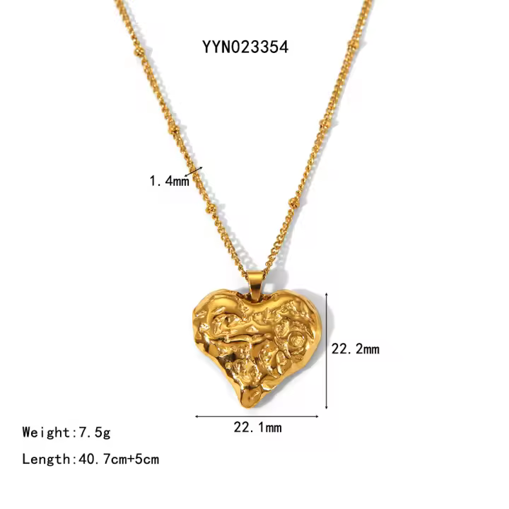 Encanto Collar de acero inoxidable con colgante en forma de corazón para mujer, documento dorado - 1