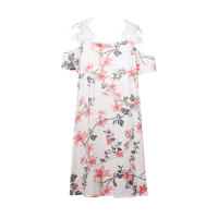 Nuevo Vestido Impreso De Verano Para Mujer Hombros Descubiertos Con Encaje Manga Corta Largo Hasta La Rodilla Estilo Casual - details 19