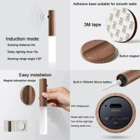 Lámpara de pared LED de madera, lámpara de pared vintage con batería, sensor de movimiento, recargable por USB, luz nocturna apilable, lámpara de noche para niños, blanco cálido - details 1