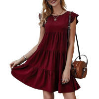 Vestido Mini Elegante Para Mujer Con Volantes Estilo Harajuku Casual Sin Mangas Cuello Redondo A-Line Vintage Para Playa Y Fiestas - details 4