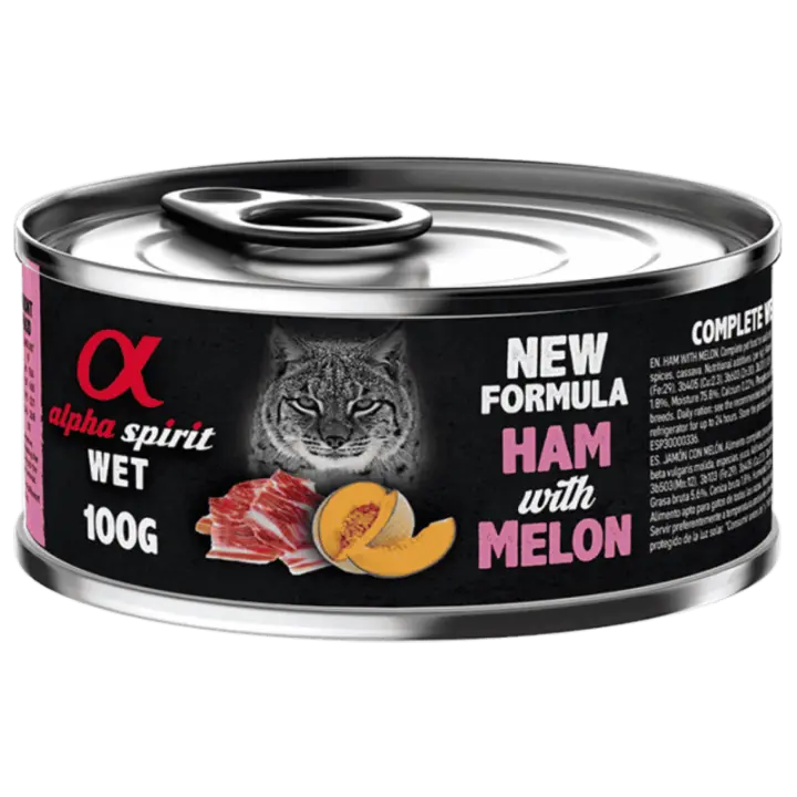 Alpha Spirit Alimento Húmedo para Gatos sabor Jamón con Melón – Lata 200 g | 100% Natural y Sin Cereales - 1