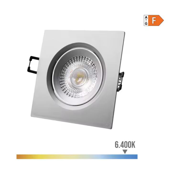 DOWNLIGHT LED EMPOTRABLE CUADRADO 5W 6400K LUZ FRIA COLOR CROMO 9x9cm EDM - 1