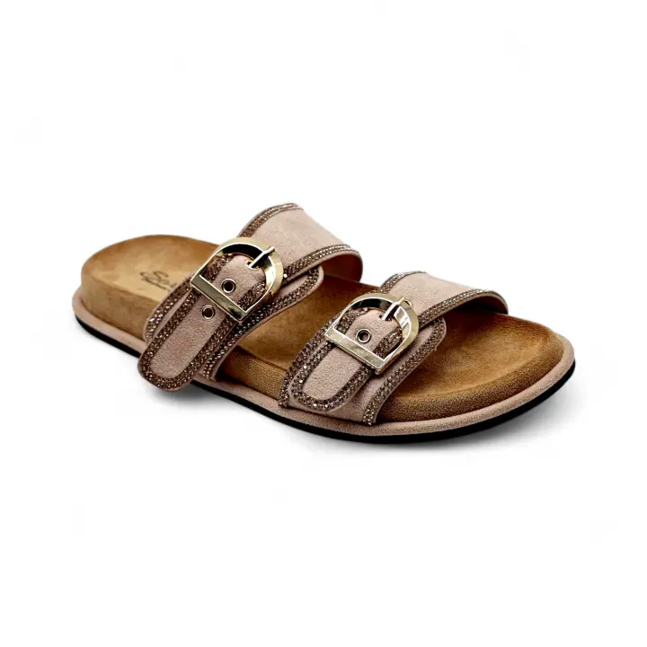 Emilie shoes, Sandalias Planas con Doble Hebilla y Detalle Brillante, Chanclas Cómodas con Tiras Ajustables y Plantilla Acolchada, Sandalias de Verano con Doble Cierre y Detalles en Glitter a España Elegante Hebilla - 1