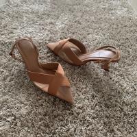 Sandalias De Verano Para Mujer Zapatos De Tacón Alto Con Punta Puntiaguda Slingback Elegantes Y Moda Hebilla En El Tobillo Microfibra Con Suela De Goma - details 8