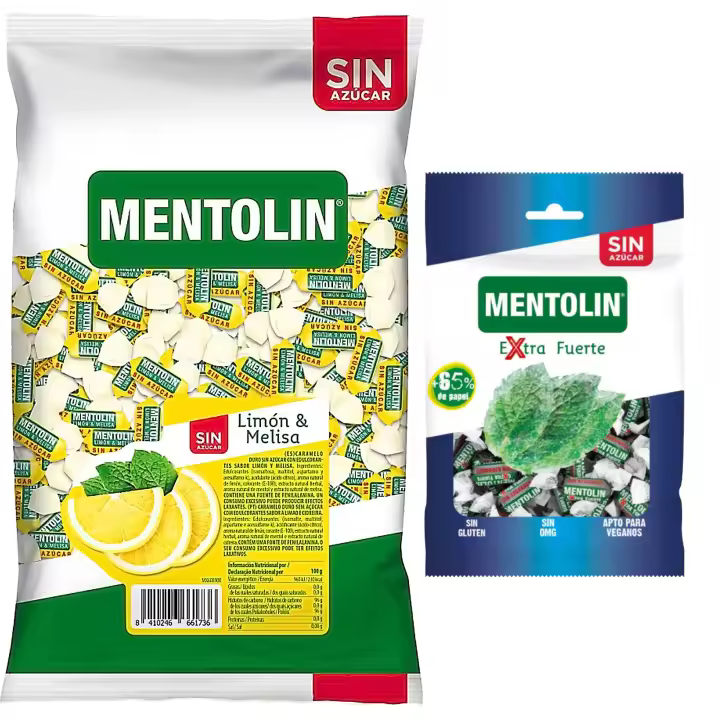 Mentolín caramelos duros limon melisa s/a bolsa 1kg y de regalo extra fuerte s/a bolsa 100g - 1