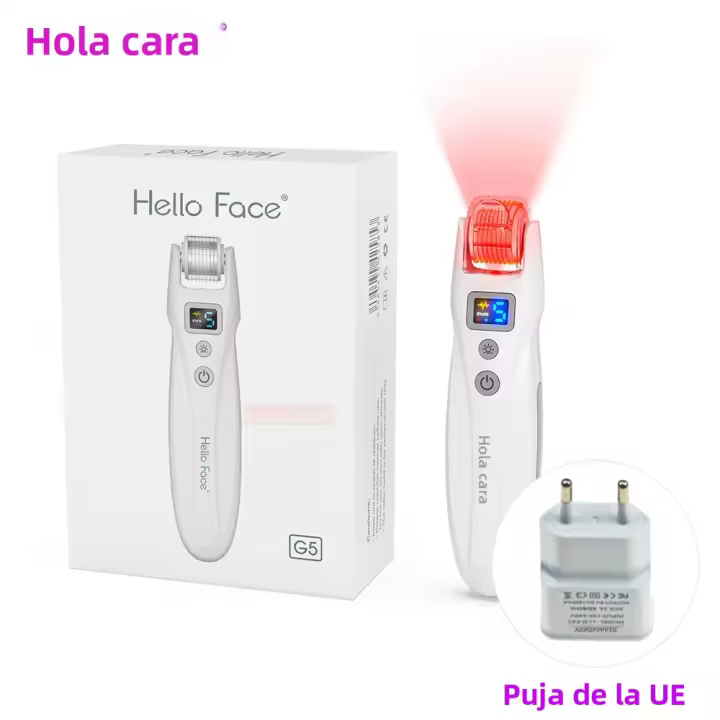 Hello Face EMS Titanium Derma Roller 540 Agujas Rejuvenecimiento Colágeno Micro Corriente Vibración LED Con 2 Cabezales De Rodillo - 1