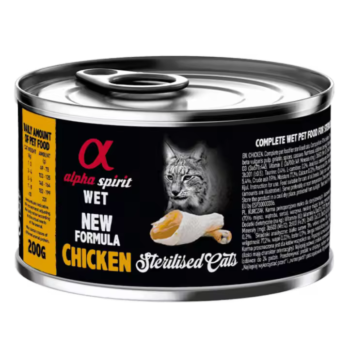 Alpha Spirit Alimento Húmedo para Gatos Esterilizados sabor Pollo – Latas de 100 g y 200 g | 100% Natural y Sin Cereales - 1